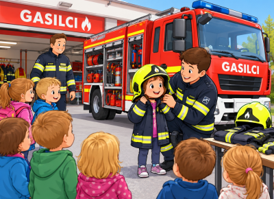 Otroci iz skupine Kužki pri gasilcih